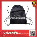 Polyester black drawstring bag with front zipper